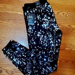 NEW EXPRESS MID RISE SEQUIN LEGGINGS BLACK MEDIUM